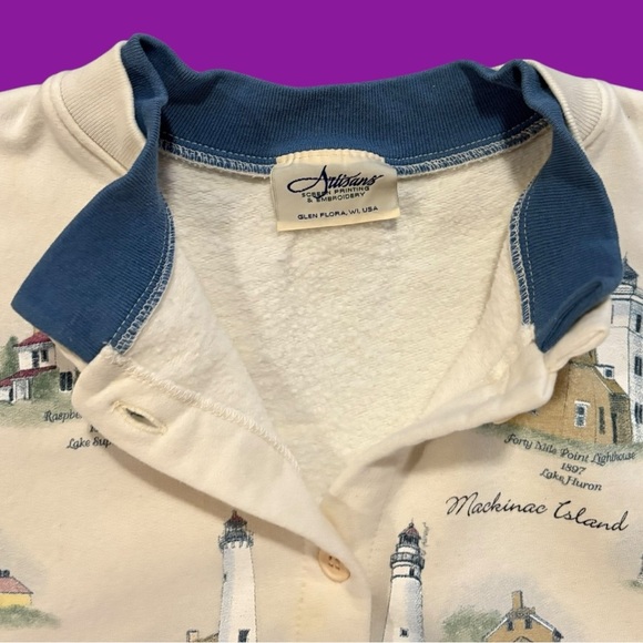 90s Mackinac Island Lighthouse Button Down Sweatshirt - Picture 5 of 5